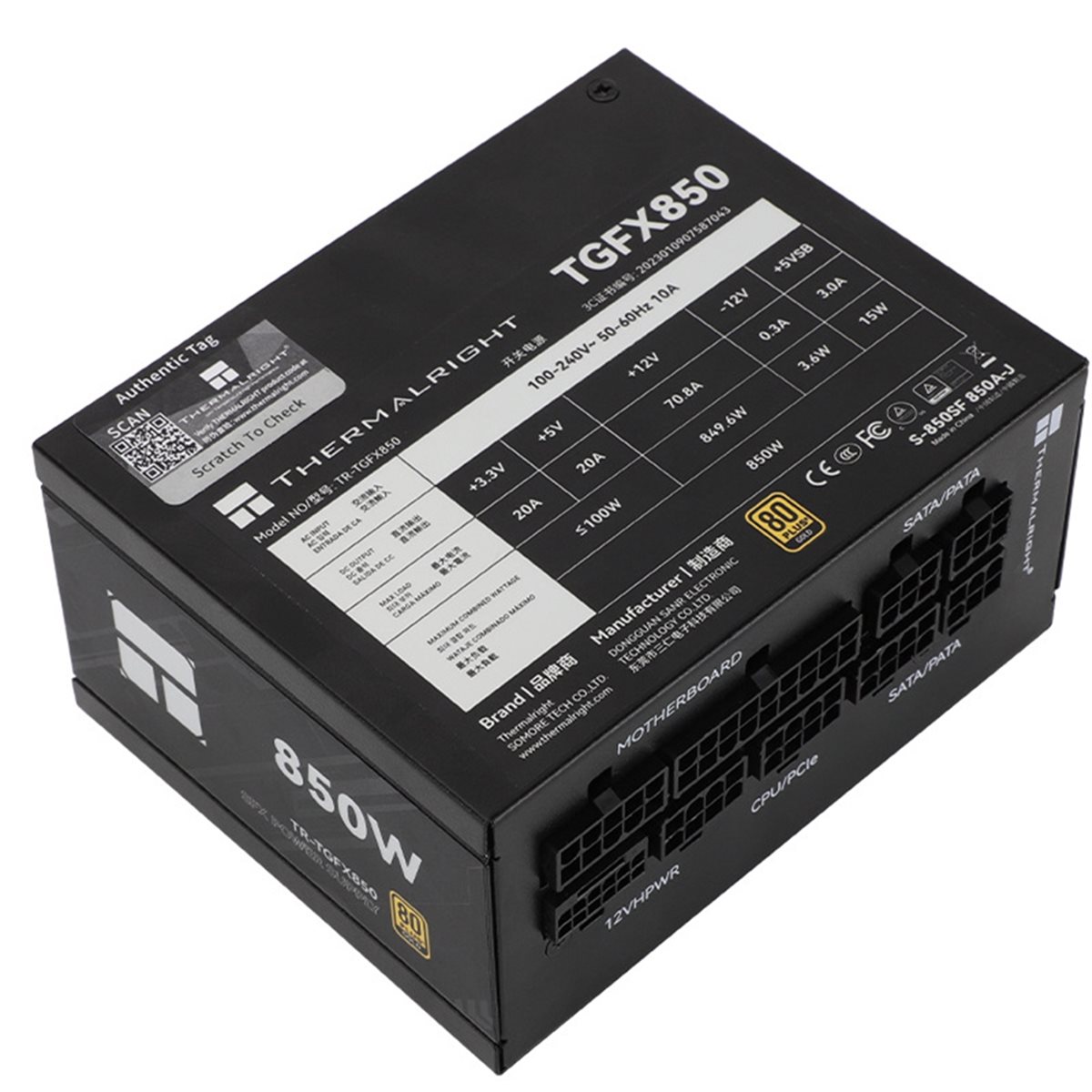 Sfx Power Supply 850W Gold - [AC18 Digital]/TR-TGFX850 PCケース用電源ユニット、SFXゴールドメダル、フルモジュール、ATX3.0/Pcie5.0対応、850W、EUプラグ