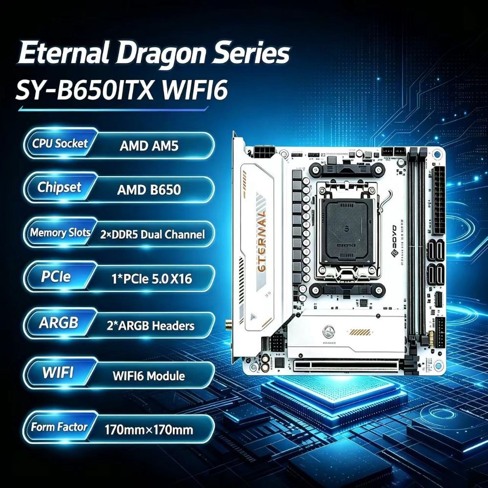 B650 Itx Motherboard Wifi - SY-B650ITX WIFI6 AMDミニマザーボード。AMD Ryzen AM5、DDR5に対応。CPUは7000、8000、9000シリーズをサポート。PCIe5.0 x16、PCIe4.0